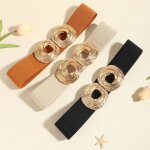 Ceinture pour femme ecelen - ceinture lastique  boucle texture en mtal - ensemble trois pices