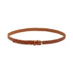 Ceinture tress�e slim en cuir cognac pour femme pieces - 100% cuir v�ritable lot de 2