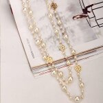 Clbre camlia perle long collier pour femmes double couche collane lunghe donna rose fleur pull chane ...