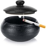 Cendrier ext�rieur cendrier en c�ramique avec couvercle c�ramique r�tro noire adapt� � la maison pour ...