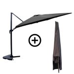 Cesare - bundle parasol rectangulaire 3x4m dport rotatif gris aluminium + housse