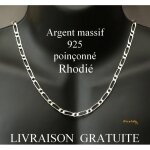 Chaine 50cm - en argent massif 925 rhodi� - pour homme - maille 5mm figaro altern�e 1 + 1 - avec boite ...