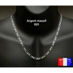 Chaine 50cm de cou pour homme en argent massif maille figaro alterne 1 + 1 large de 4. 3mm