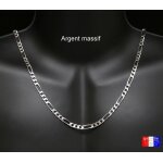Chaine 55cm pour homme en argent 925 massif vritable maille 5mm figaro alterne. collier avec boite