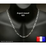 Chaine pour homme 55cm en argent massif 925 maille figaro alterne 4mm de large avec crin
