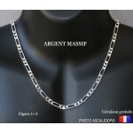 Chaine pour homme 60cm en argent massif 925 maille 5mm figaro 1 + 2 avec boite cadeau pour offrir neuve ...