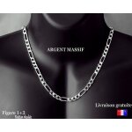 Chane pour homme en argent massif 925 rhodie luxe maille figaro 1 + 3 epaisse de 6mm longue de 55cm ...