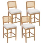 Chairus tabouret de bar lot de 4 tabouret bar en bois tabouret avec dossier rotin chaise bar haute pour ...