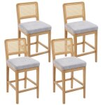 Chairus tabouret de bar lot de 4 tabouret bar en bois tabouret avec dossier rotin chaise bar haute pour ...