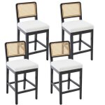 Chairus tabouret de bar lot de 4 tabouret bar en bois tabouret avec dossier rotin chaise haute de bar ...