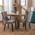 Chaise lot de 2 salle � manger contemporaine haut de gamme velours capitonn�e bois massif pieds bois ...