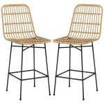 Chaise lot de 2 tabourets bar rotin bohme dossier acier 120kg 45x53. 5x105cm naturel noir
