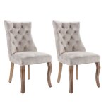 Chaise 4 pieds chaise beige clair velours chaise de salle � manger dossier haut avec piq�re de bouton ...