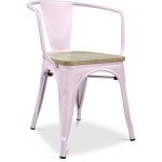 Chaise avec accoudoir bistrot metalix - m�tal et bois clair rose p�le