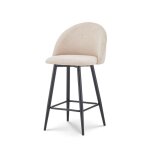Chaise de bar design moderne avec dossier ? tabouret haut confortable en tissu beige et pieds m�tal noir ...