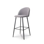 Chaise de bar design moderne avec dossier ? tabouret haut confortable en tissu gris et pieds m�tal noir ...