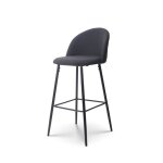 Chaise de bar design moderne avec dossier ? tabouret haut confortable en tissu noir et pieds m�tal noir ...
