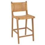 Chaise de bar en rotin et bois de teck naturel 46x48x104 cm Chaise de bar en rotin et bois de teck naturel 46x48x104 cm