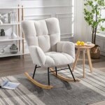 Chaise � bascule capitonn�e en tissu teddy moderne du milieu du si�cle blanc - hauss spole