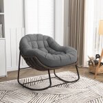 Chaise  bascule avec coussin pais et confortable chaise de relaxation ronde en rotin chaise dappoint ...