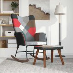 Chaise  bascule / fauteui  bascule - uu - avec tabouret - patchwork tissu f124