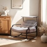 Chaise � bascule fauteuil � bascule avec toit pare - soleil et repose - pieds pliable �l�gant en rotin ...