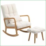 Chaise � bascule - homcom - avec ottoman flanelle appuie - bras dossier haut pieds bois ? blanc