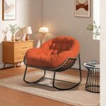 Chaise à bascule de patio avec coussin rembourré chaise à bascule en rotin en forme d?uf chaise inclinable ... Chaise à bascule de patio avec coussin rembourré chaise à bascule en rotin en forme d?uf chaise inclinable ...