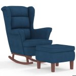 Chaise � bascule - vidaxl - velours bleu - bois dh�v�a - avec tabouret - 1 place