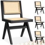Chaises en bois - tectake - lot de 4 fauteuils lissy avec cannage viennois en bois design boho 485 x ...
