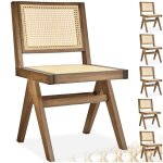 Chaises en bois - tectake - lot de 6 fauteuils lissy avec cannage viennois en bois design boho 485 x ...