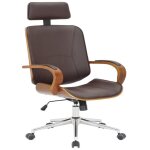 Chaise de bureau dossier et l appuie tte en metal pvc marron et cadre en bois noyer 10 0002450