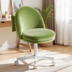 Chaise de bureau pivotante sans accoudoirs en velours dossier et hauteur r�glables sur roulettes vert. ...