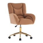 Chaise bureau - redom - fauteuil de bureau en velours à hauteur réglable pieds dorés - marron Chaise bureau - redom - fauteuil de bureau en velours à hauteur réglable pieds dorés - marron