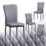 Ainpecca lot de 4 chaises simili - cuir gris dossier haut losange sans accoudoirs pieds mtal