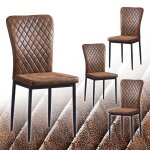 Ainpecca lot de 4 chaises simili - cuir marron dossier haut losange sans accoudoirs pieds mtal