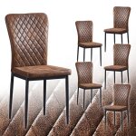 Ainpecca lot de 6 chaises simili - cuir marron dossier haut losange sans accoudoirs pieds mtal