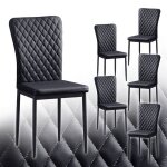 Ainpecca lot de 6 chaises simili - cuir noir dossier haut losange sans accoudoirs pieds mtal