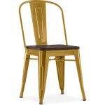Chaise carre style bistrot metalix - mtal et bois fonc dor