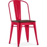 Chaise carre style bistrot metalix - mtal et bois fonc rouge