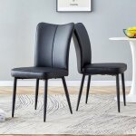 Chaise design moderne noire avec dossier rembourré simili cuir et pieds métal noir - lot de 2 pour salle ... Chaise design moderne noire avec dossier rembourré simili cuir et pieds métal noir - lot de 2 pour salle ...