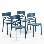 Chaises empilables - martina - polypropyl�ne renforc� - usage int�rieur et ext�rieur - lot de 4 - bleu ...