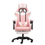 Chaise gamer ergonomique blanc et rose support lombaire repose - pieds oreilles de chat coussin t�te ...