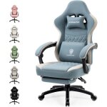 Chaise gaming ergonomique - dowinx - coussin massage - repose - pieds - tissu résistant - bleu Chaise gaming ergonomique - dowinx - coussin massage - repose - pieds - tissu résistant - bleu