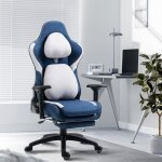 Chaise gaming ergonomique - dowinx - tissu - coussin interchangeable - repose - pieds - bleu