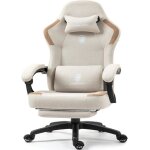 Chaise gaming ergonomique - dowinx - tissu - massage - repose - pieds - beige