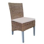 Chaise en kubu naturel tress� et pieds bois gris clair ? bora bora 2 meubletmoi