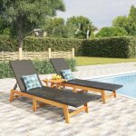 Chaises longues lot de 2 - bain de soleil noir / marron rsine tresse / bois acacia