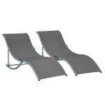 Chaise longue lot de 2 chaises longues jardin aluminium gris fonc� - transat ergonomique textil�ne 165x61x63 ...