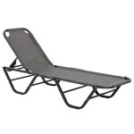 Chaise longue bain de soleil transat plage jardin aluminium 5 niveaux gris noir 163x58x91cm terrasse